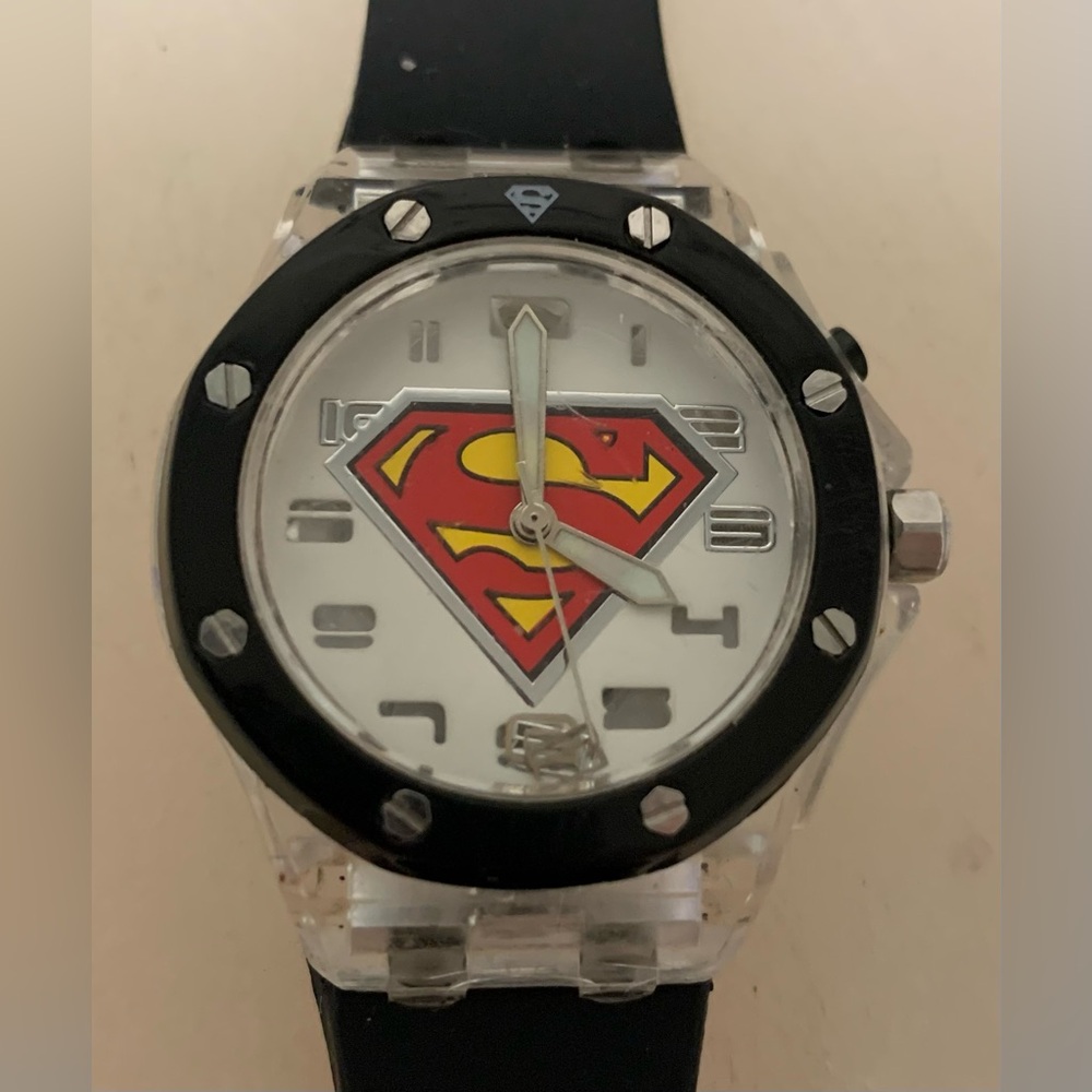 DC Comics Black and Clear Watch with White Back “SUPERMAN”